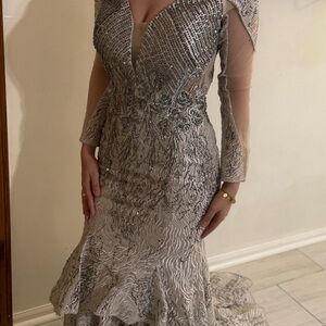 Elegant Silver Evening Gown